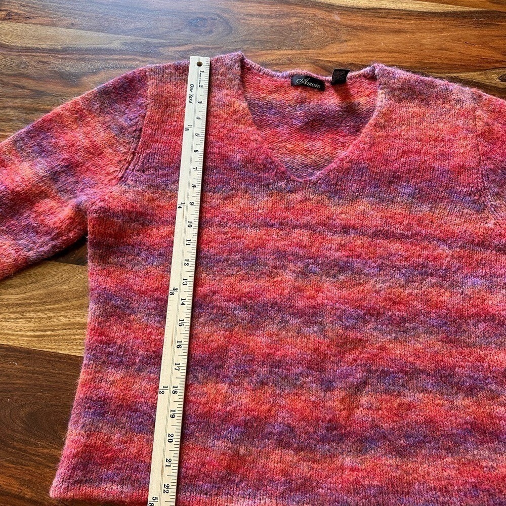 Amore Womens Wool Mohair Blend Space Dye V-Neck Sweater Pink Orange Large - Picture 7 of 8